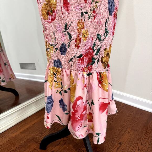 Beautiful Pink Floral Ruched Midi Dress Women's Size Medium - Picture 3 of 5